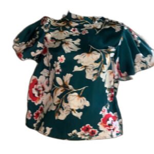Beautiful Floral Pattern Shein  Blouse With Mock Neck And Big Sleeves